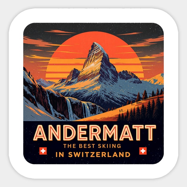 Andermatt The Best Skiing in Switzerland Souvenir Sticker by Art2Wear